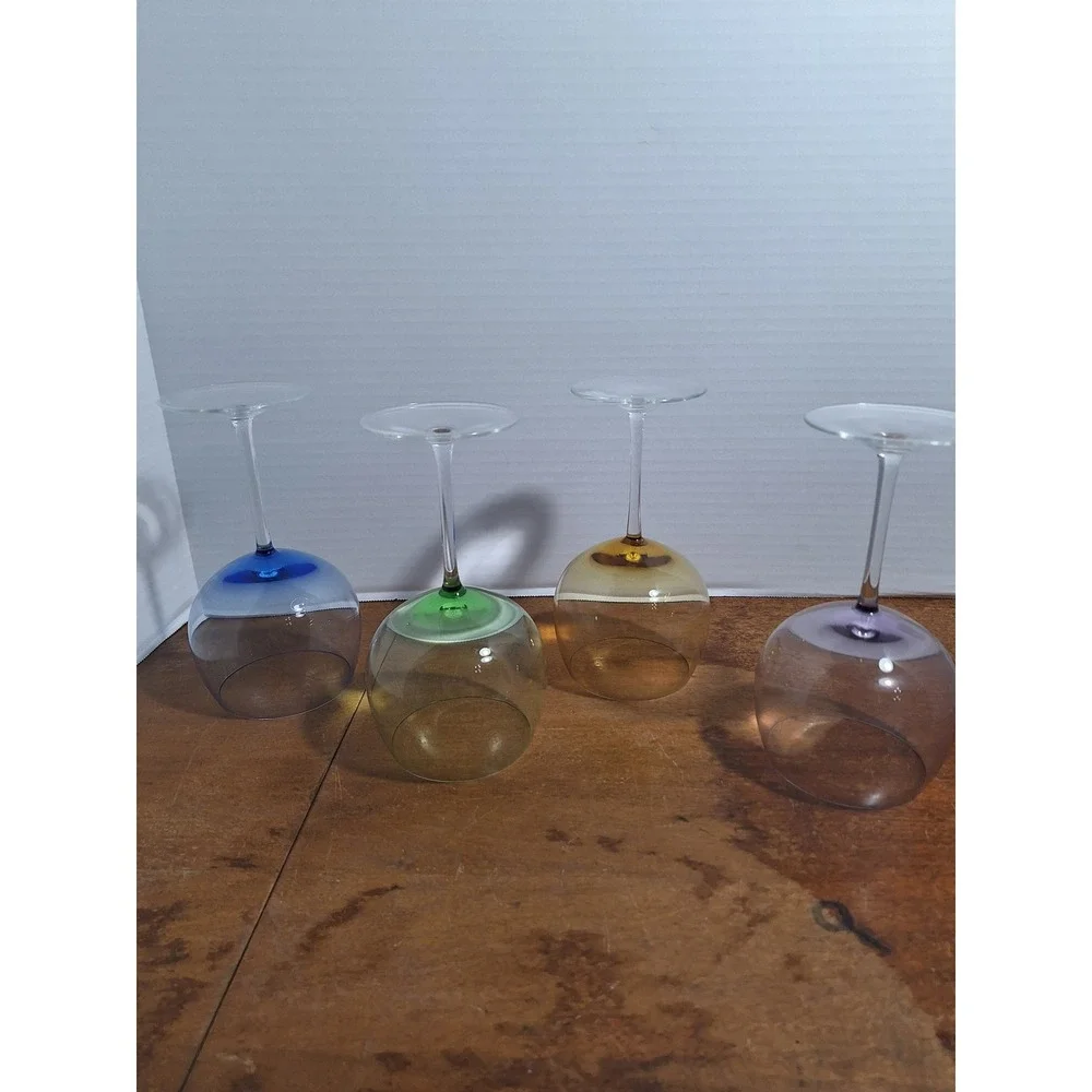 Vintage Multi Color Ombre Balloon Wine Glasses Set of 4 Festive Bar Cart Holiday